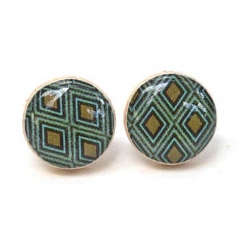 Boucles d'oreilles géométriques bleues et marron pour la vente par Starlight Woods