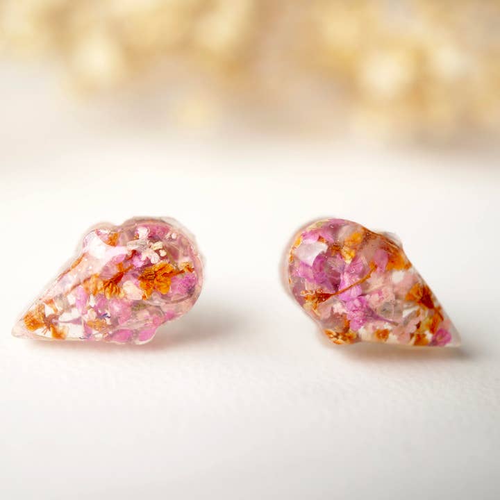 Real Pressed Flowers and Resin Ice Cream Cone Earrings for wholesale by Ann + Joy