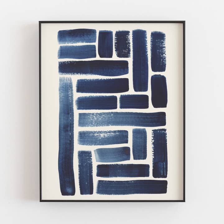 Impresión mural Patrón de trazos azules - Gouache Painting para venta al por mayor de Rare Bird Co. + Pauline Stanley Studio