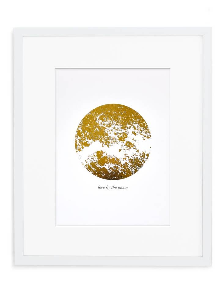 Love Moon Gold Foil Art Print (White) for wholesale by Swell Made Co.
