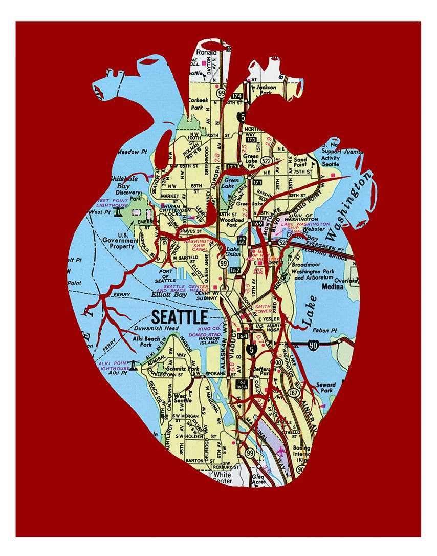 Granny Panty Designs - Wholesale Art Print - Heart Of Seattle Map Art Print0