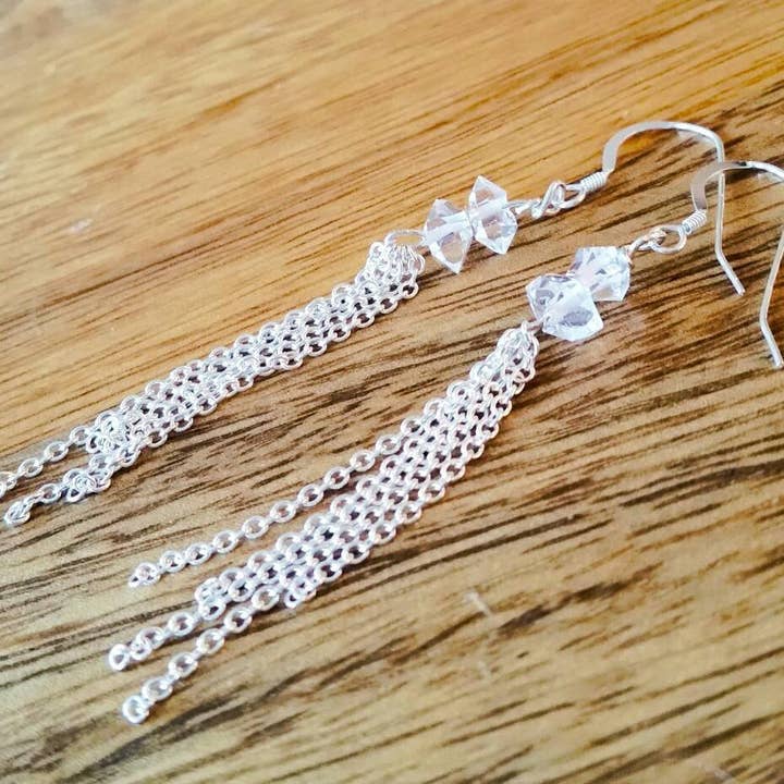 Salt and Sparkle - Wholesale Dangle Earrings - Herkimer Diamond Crystal Long Dangle Earrings2