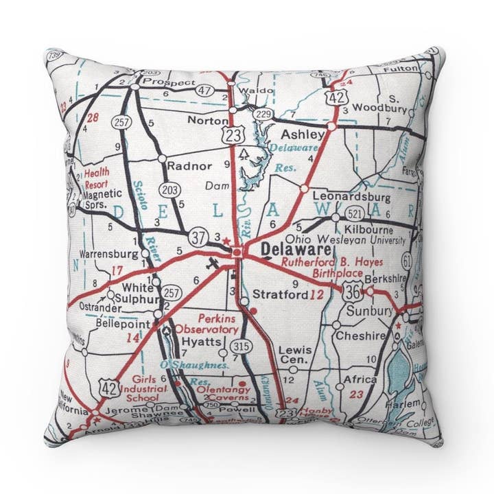 Delaware Ohio Map Throw Pillow Decorative Pillow for wholesale by Daisy Mae Designs