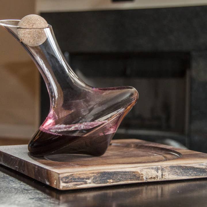 Just Right Wine Decanter with Live Edge Walnut Stand for wholesale by Swoon Living