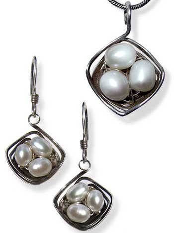 Das Nest-Set - eckig Silber mit Perlen für den Großhandel von LeDanse Limited Edition Jewelry