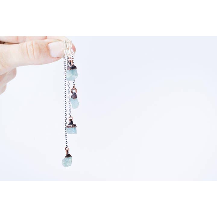 Raw Aquamarine Crystal Dangle Earrings in Copper for wholesale by HAWKHOUSE