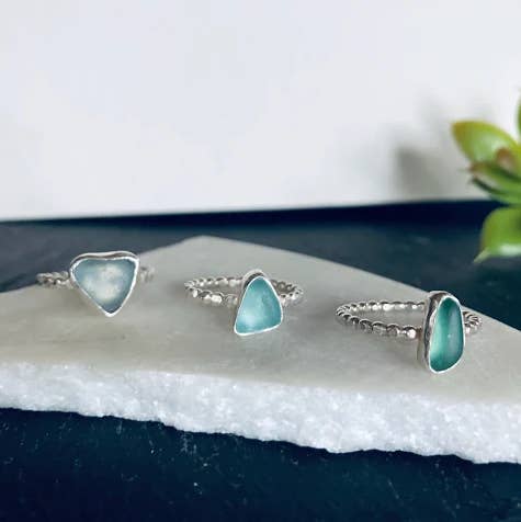 Perelle Sweet and Simple Seaglass Ring for wholesale by La Soucique Studio Metalsmithing
