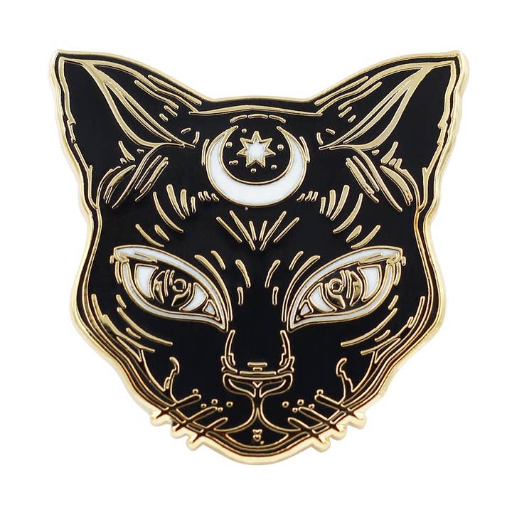 Luna The Black Cat Kitty Halloween Witch's Cat Enamel Pin for wholesale by Real Sic