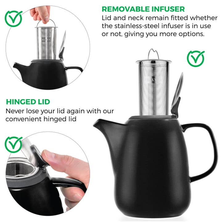 TEALYRA / LUXBE - Wholesale Tea Pot - Daze Black Large Ceramic Teapot With Infuser 47 oz