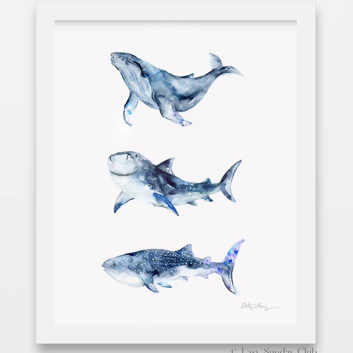 Easy Sunday Club - Wholesale Art Print - Whale / Shark / Whale Shark Watercolor Art Print1
