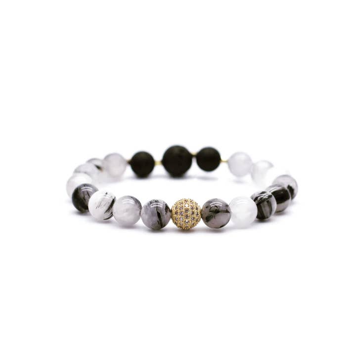 Tourmalinated Quartz Lava Gemstone Bracelet for wholesale by Oriwest