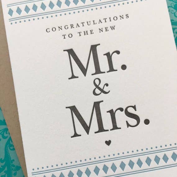 Lucky Bee Press - Vendita all'ingrosso Biglietto di congratulazioni - Congratulazioni Mr. & Mrs. - carta tipografica2