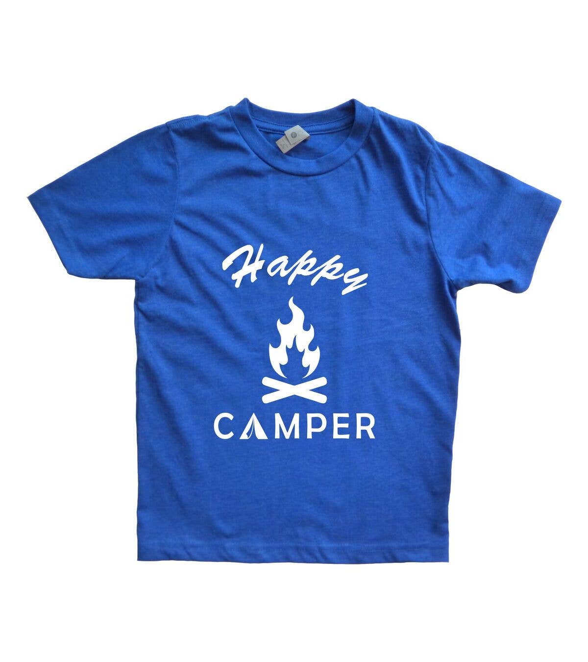 Outdoorable Apparel - Wholesale Screen Printed T-Shirt - Kids - Blue with White Happy Camper Boy's Shirt0