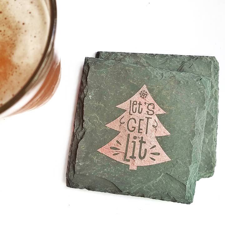 Cheers Ink - Wholesale Coasters - Let’s Get Lit Holiday Slate Coaster - Christmas3