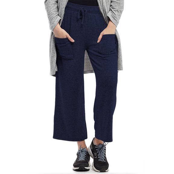 La Cera - Wholesale Lounge Sweatpants/Joggers - Women's - The Comfort Collection - Sporty Capri - HEATHER DENIM