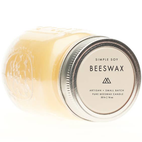 100% Pure Beeswax Candle in Mason, Unscented 16 oz for wholesale by Simple Soy Candle Co