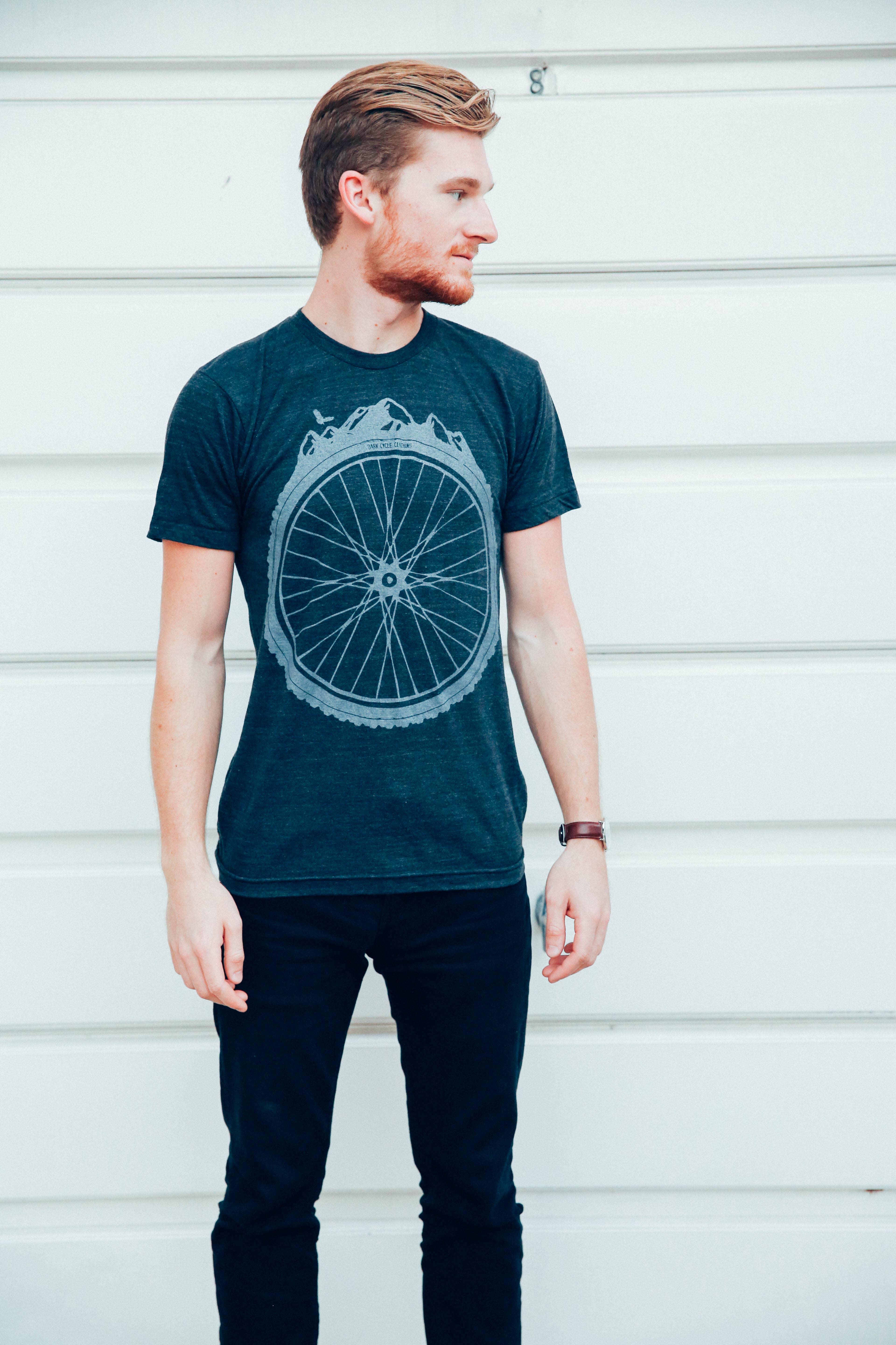 Dark Cycle Clothing - Wholesale Screen Printed T-Shirt - Men's - Mountain Bike Wheel Men's Tee1