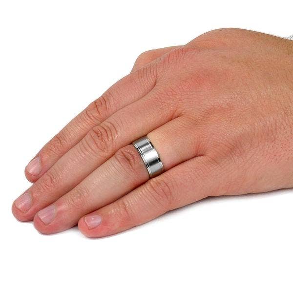 West Coast Jewelry - Wholesale Band/Stacked Ring - Grooved Edges Polished Stainless Steel Band Ring - 8mm1