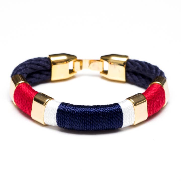 Newbury - Navy/Rød/Hvid/Navy/Guld - Nautisk rebarmbånd for engroshandel hos Allison Cole Jewelry