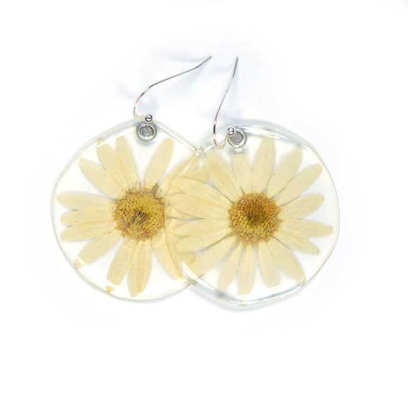 Petal Connection - Wholesale Dangle Earrings - 61602 Large White Daisy Flower Earrings7