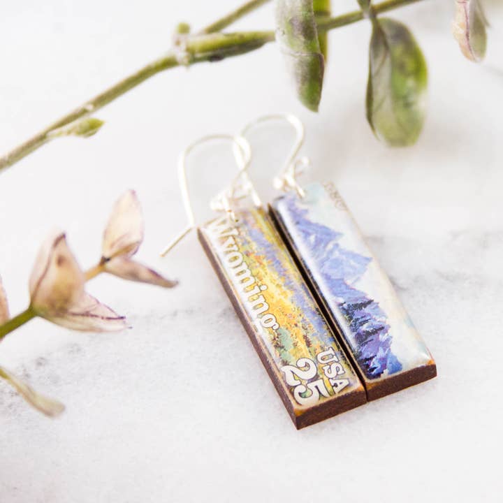 Brincos de selo postal vintage de Wyoming por atacado de No Man's Land