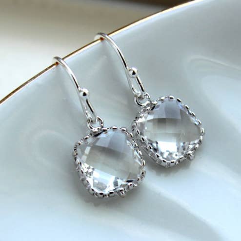 Dainty Small Silver Crystal Earrings for wholesale by Laalee Jewelry