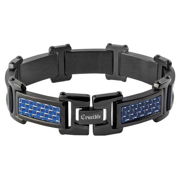 West Coast Jewelry - Vendita all'ingrosso Bracciali a catena e a maglie - Bracciale a maglie in acciaio inossidabile placcato nero in fibra di carbonio blu1