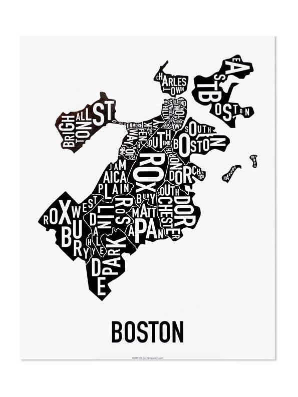 Stampa mappa del quartiere di Boston, 28 x 35,6 cm per la vendita all'ingrosso da parte di Ork Posters