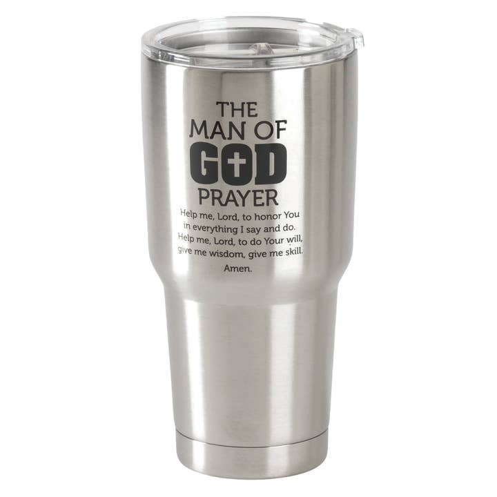 God Prayer Steel Tumbler - Brushed Silver Tone Finish for wholesale by Dicksons