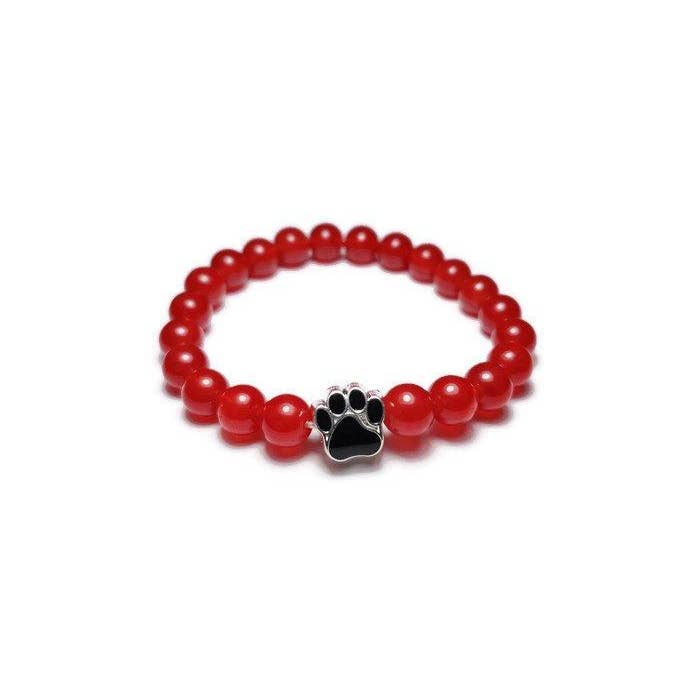 Sort - Ruby Red Jade Paw Print Healing Stone Armbånd for engroshandel hos Foxfire Stones
