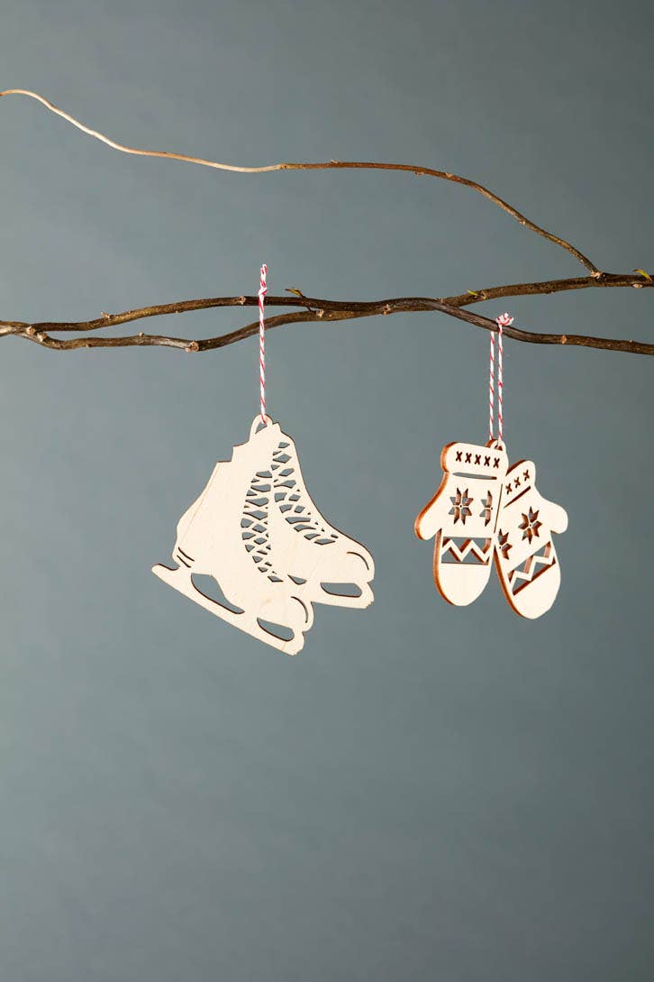 Light + Paper - Wholesale Ornament Set - Skates and Mitts Wooden Ornaments2