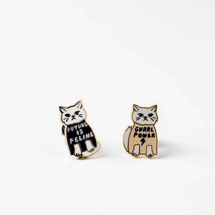 Yellow Owl Workshop - Wholesale Stud/Post Earrings - Girl Power Earrings - Gold Cat Statement Studs