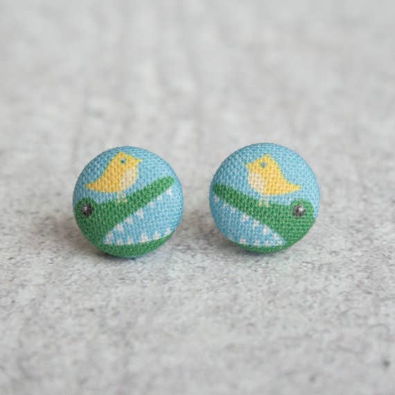 Rachel O's - Wholesale Stud/Post Earrings - Gator and Bird Fabric Button Earrings