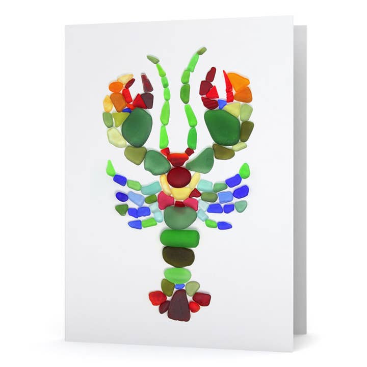 Sea Glass Lobster Card for wholesale by Beachcombing / Etched by the Sea