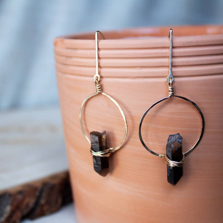 Smoky Quartz Balance Earrings for wholesale by Crystal and Gold
