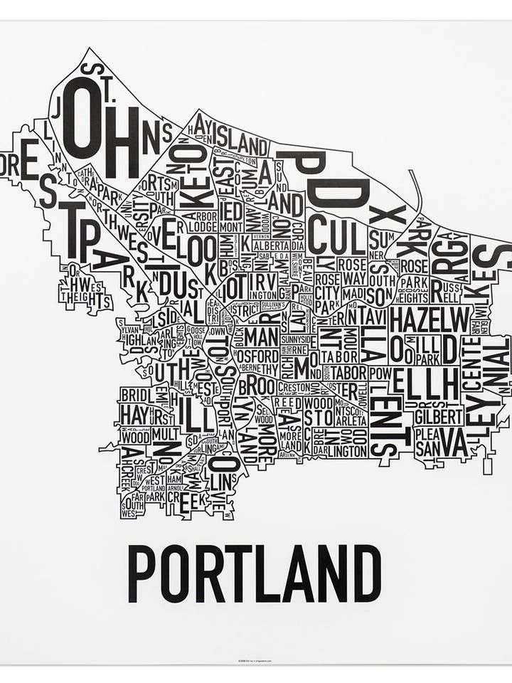 Affiche de carte de quartier de Portland 18 po x 18 po pour la vente par Ork Posters