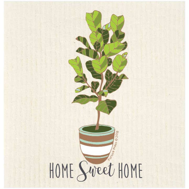 Home Sweet Home Fiddle Leaf Fig Swedish Dishcloth for wholesale by Potluck Press