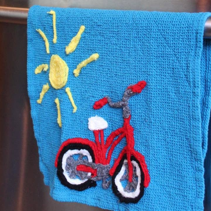 Miss Mavis Fun House – wholesale Tea towel – Red bicycle kitchen towel for cyclist kitchen towel1
