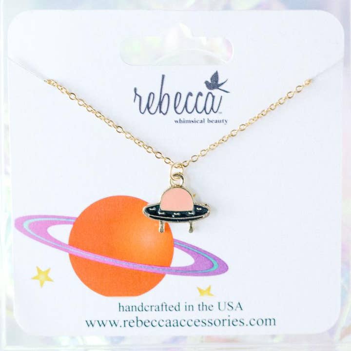 UFO Enamel Charm Pendant Necklace Children's Jewelry Gift  for wholesale by Rebecca Accessories LLC