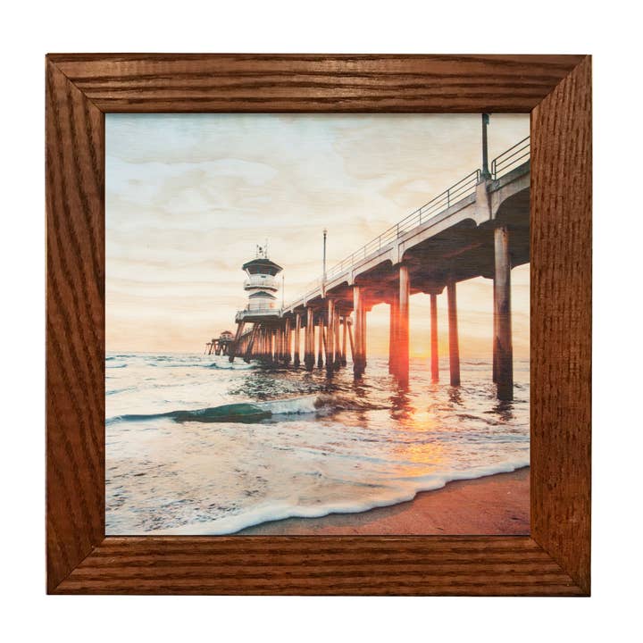 Impression sur bois de la jetée Huntington 5x5 pour la vente par Lancaster Wood Prints