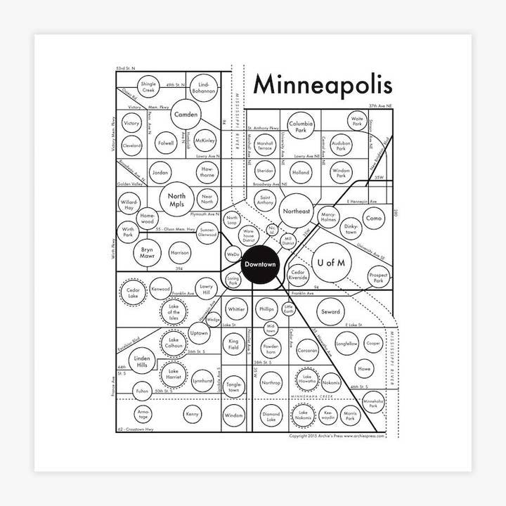 Minneapolis Map Print for wholesale by Archie's Press