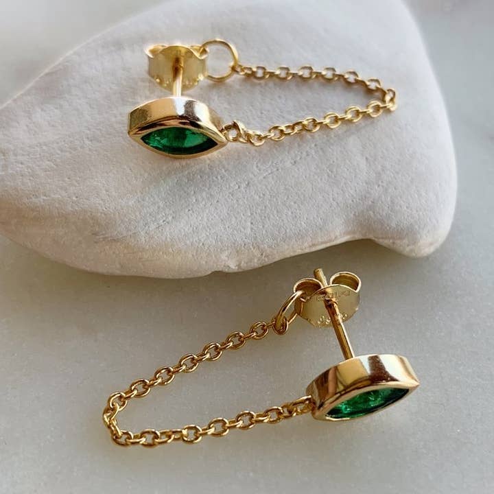 FALA - Wholesale Dangle Earrings - MARQUEE CHAIN GREEN EARRINGS 1