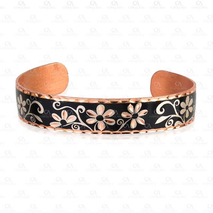 COPPER ARTS INC. - Wholesale Cuff Bracelet - BNS 09 Black flower Narrow Design Bracelet