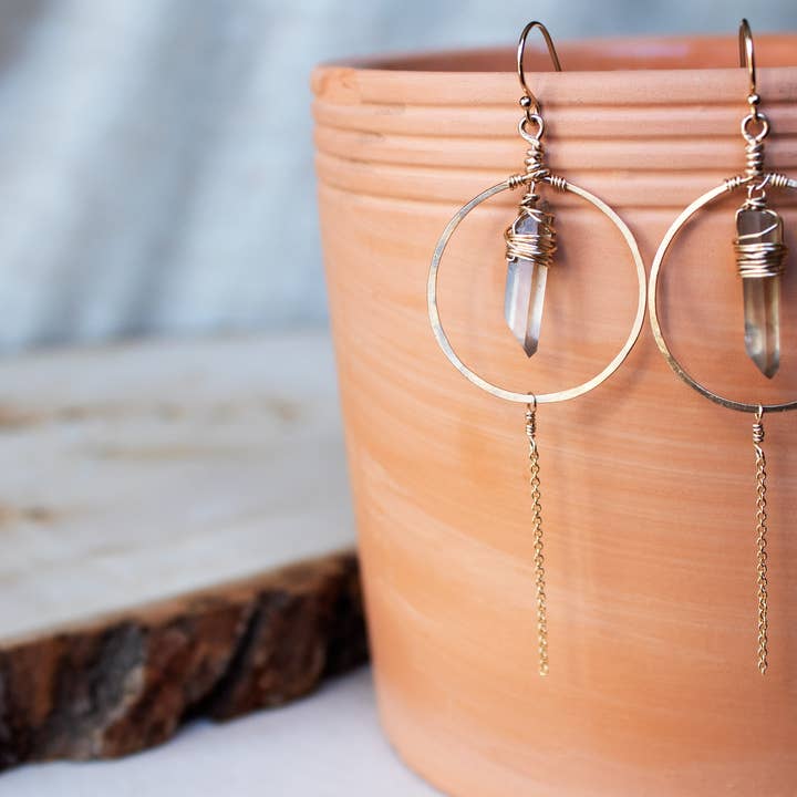 Crystal and Gold - Wholesale Dangle Earrings - Smoky Quartz Rain Earrings