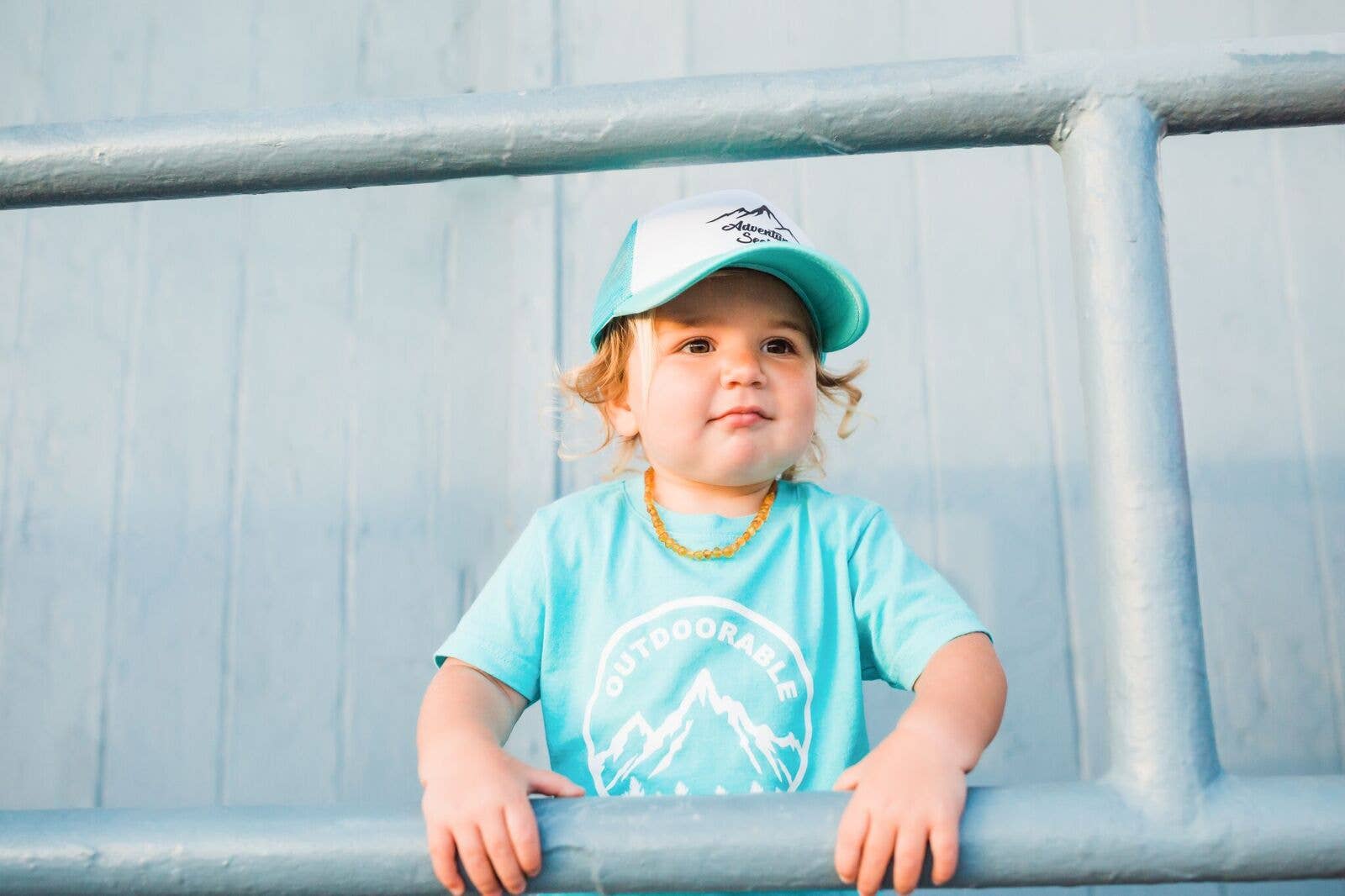 Outdoorable Apparel - Wholesale Kids Hat - Kids - Aqua with Black Adventure Seeker Hat2