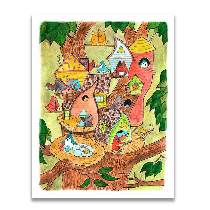 11" x 14" Vogelhuis Band Print voor wholesale door Jodi Lynn's Emporium of Doodles