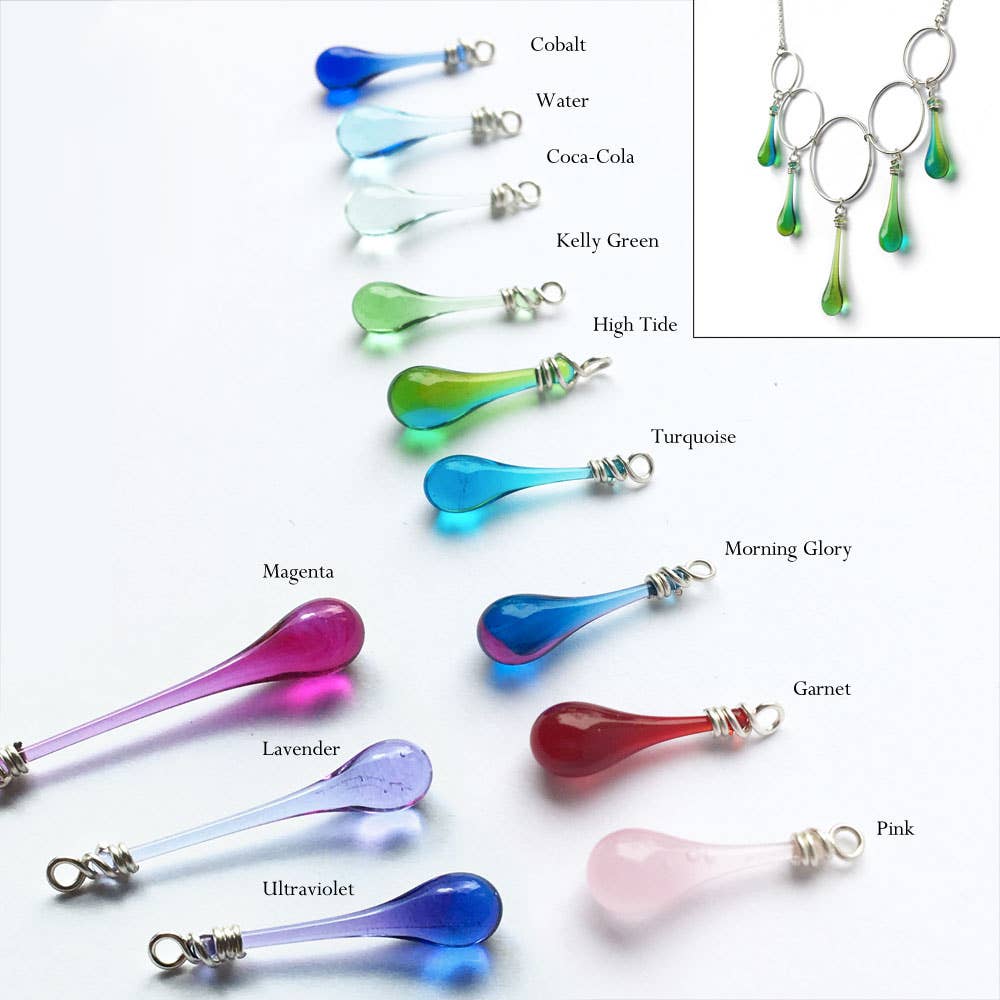 Sundrop Jewelry - Wholesale Pendant/Charm Necklace - Cassiopeia Necklace with Glass Teardrops and Silver Circles0