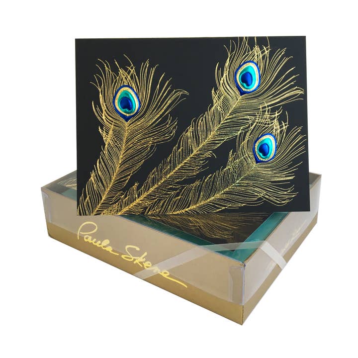 Black Peacock Trio Blank Card for wholesale by PAULA SKENE DESIGNS