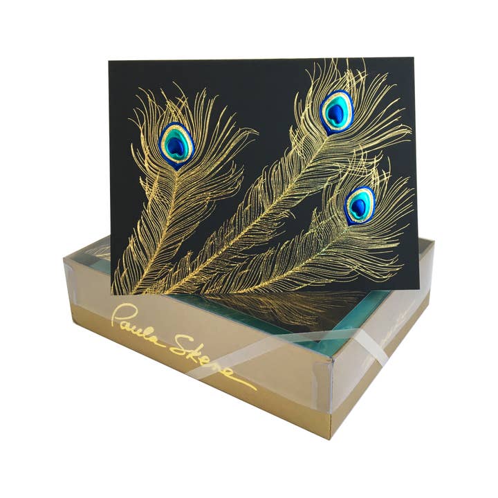 Black Peacock Trio Blank Card for wholesale by PAULA SKENE DESIGNS