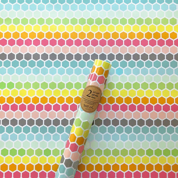 Wild Ink Press - Wholesale Wrapping Paper Roll - Happy Hex Gift Wrap | Roll of 2 sheets